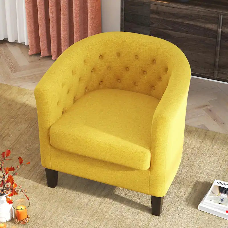 Tufted Club Chair with Black Birch Wood Base