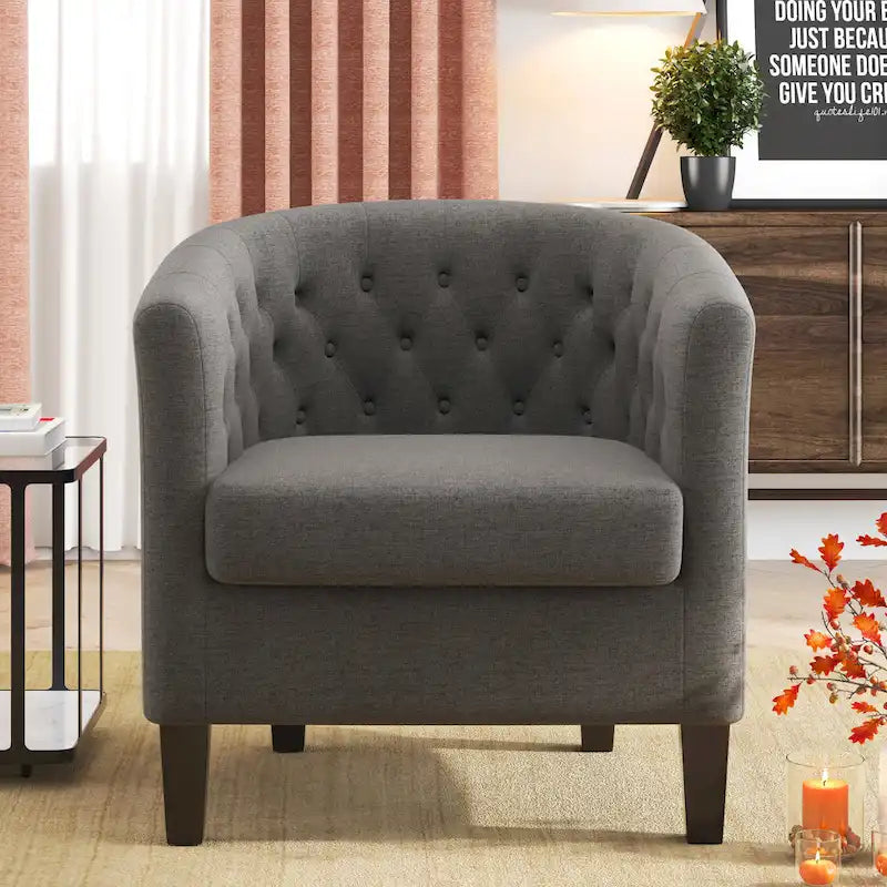 Tufted Club Chair with Black Birch Wood Base