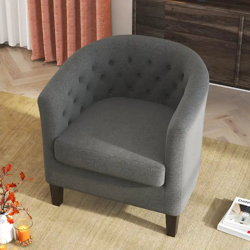 Tufted Club Chair with Black Birch Wood Base