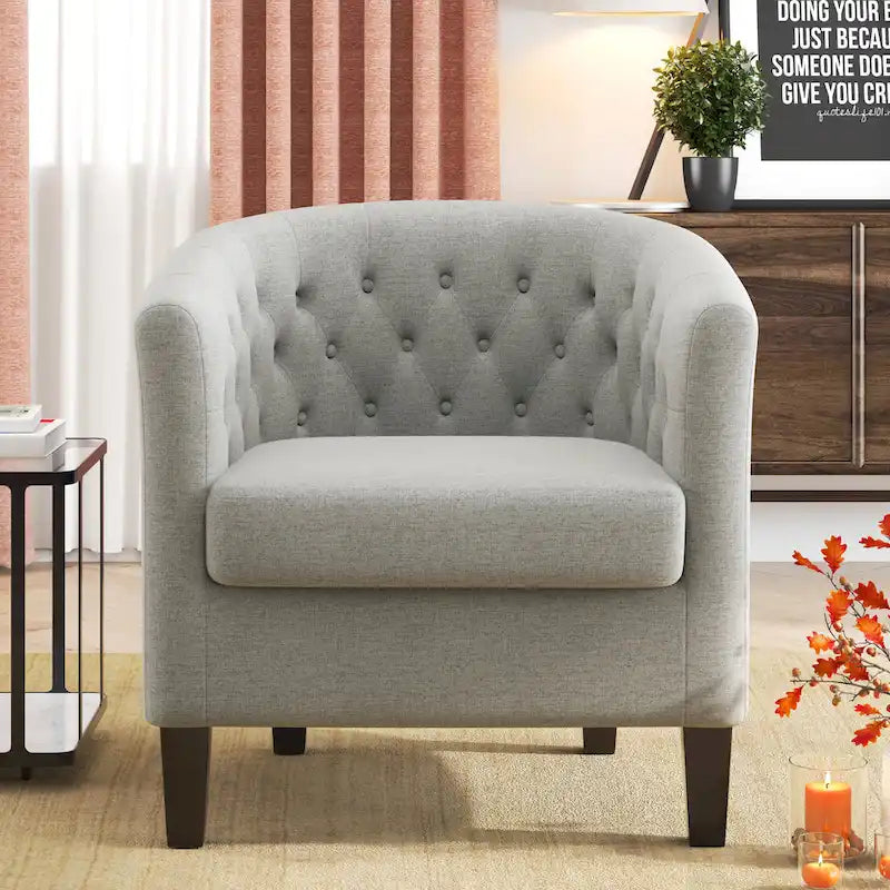 Tufted Club Chair with Black Birch Wood Base