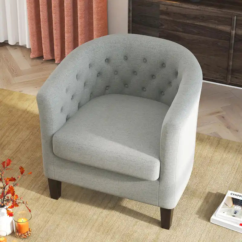 Tufted Club Chair with Black Birch Wood Base