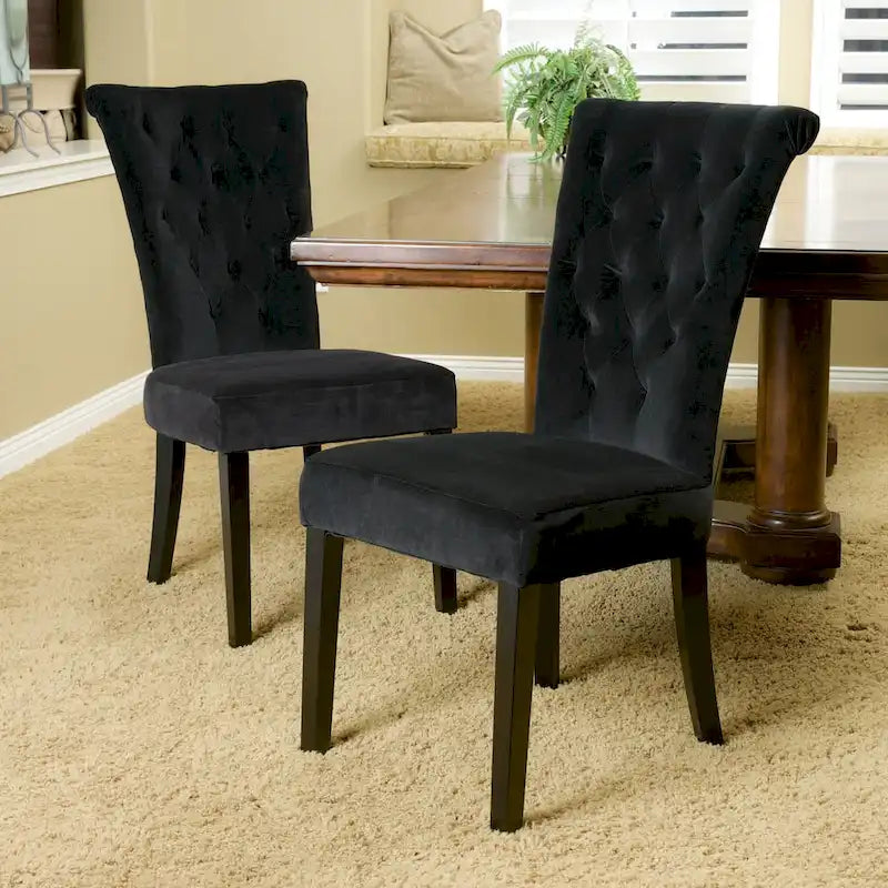 Venetian Velvet Dining Chairs with Button-Tufted Backs, Pair