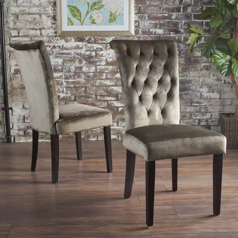 Venetian Velvet Dining Chairs with Button-Tufted Backs, Pair
