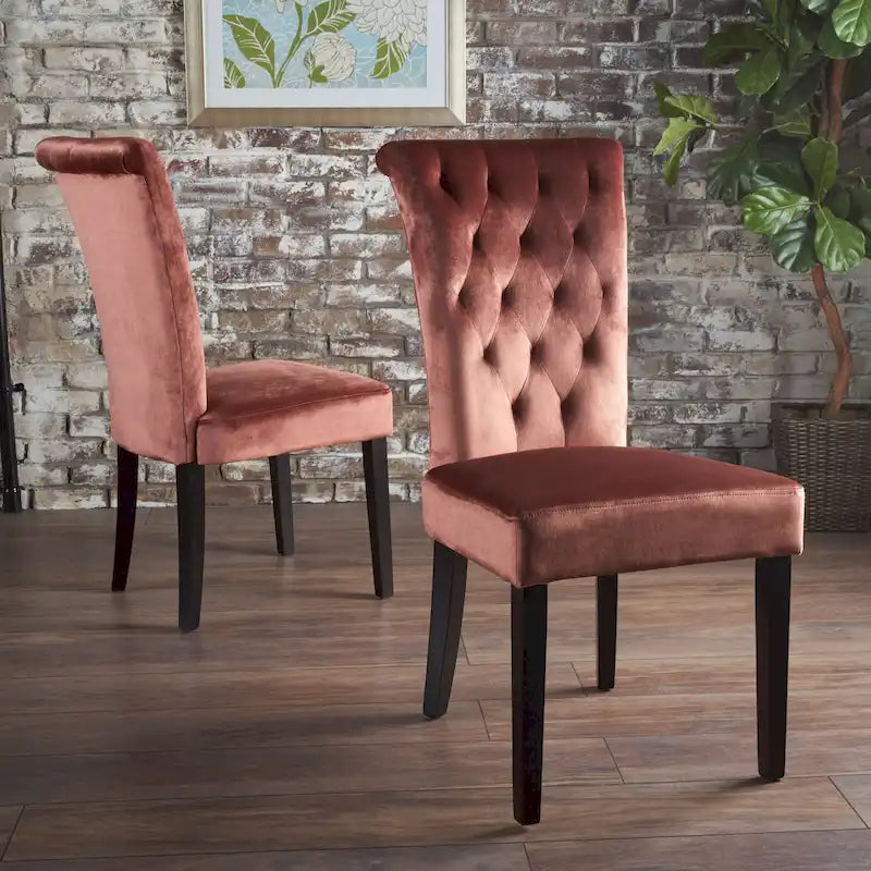 Venetian Velvet Dining Chairs with Button-Tufted Backs, Pair