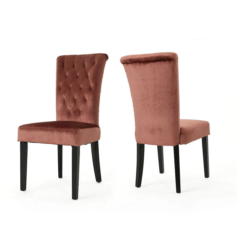 Venetian Velvet Dining Chairs with Button-Tufted Backs, Pair
