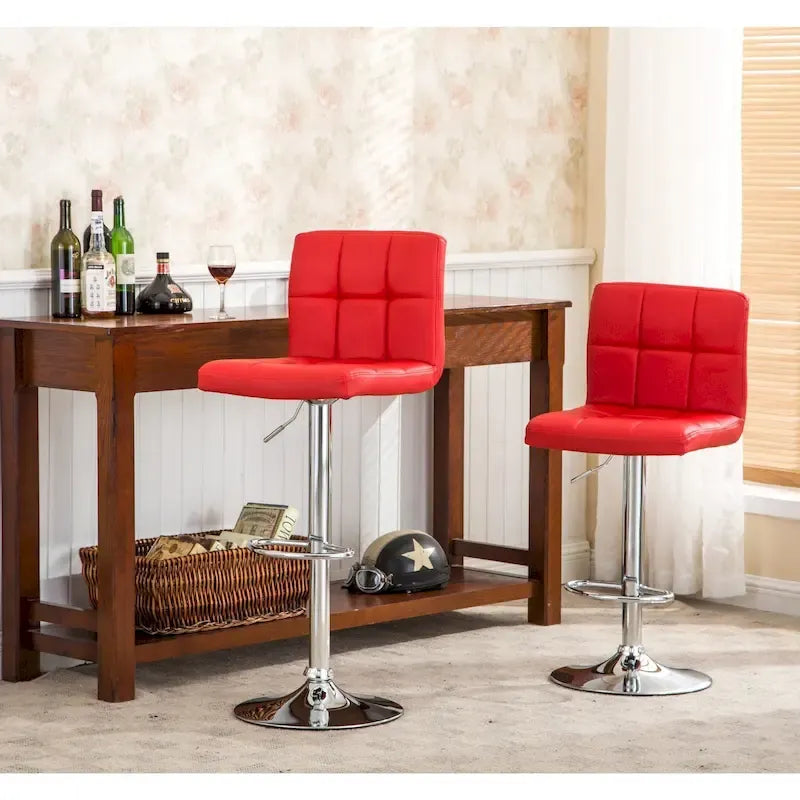 Pair of Adjustable Swivel Bar Stools with Tufted Faux Leather Seats