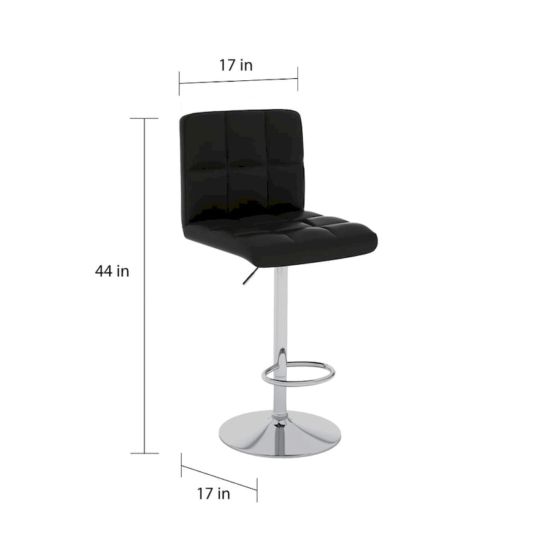 Pair of Adjustable Swivel Bar Stools with Tufted Faux Leather Seats