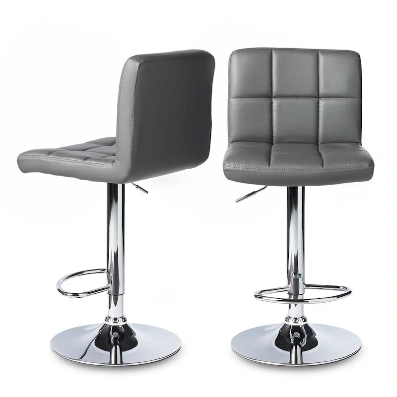 Pair of Adjustable Swivel Bar Stools with Tufted Faux Leather Seats