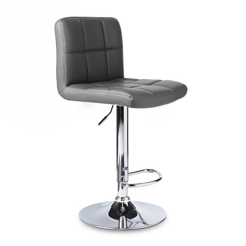 Pair of Adjustable Swivel Bar Stools with Tufted Faux Leather Seats