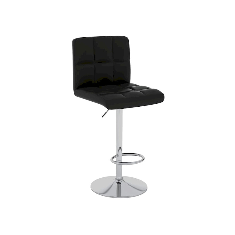 Pair of Adjustable Swivel Bar Stools with Tufted Faux Leather Seats