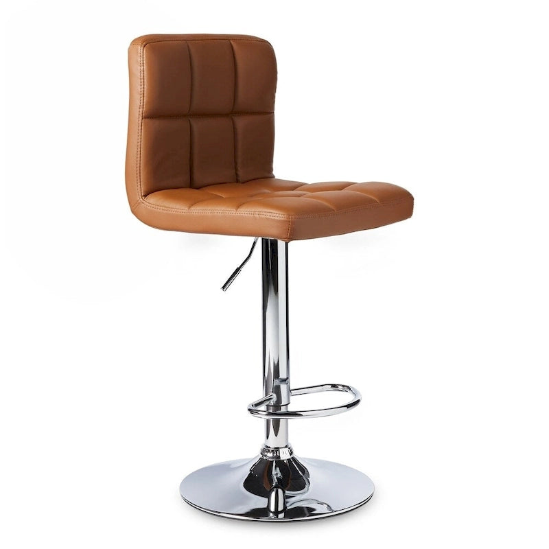 Pair of Adjustable Swivel Bar Stools with Tufted Faux Leather Seats