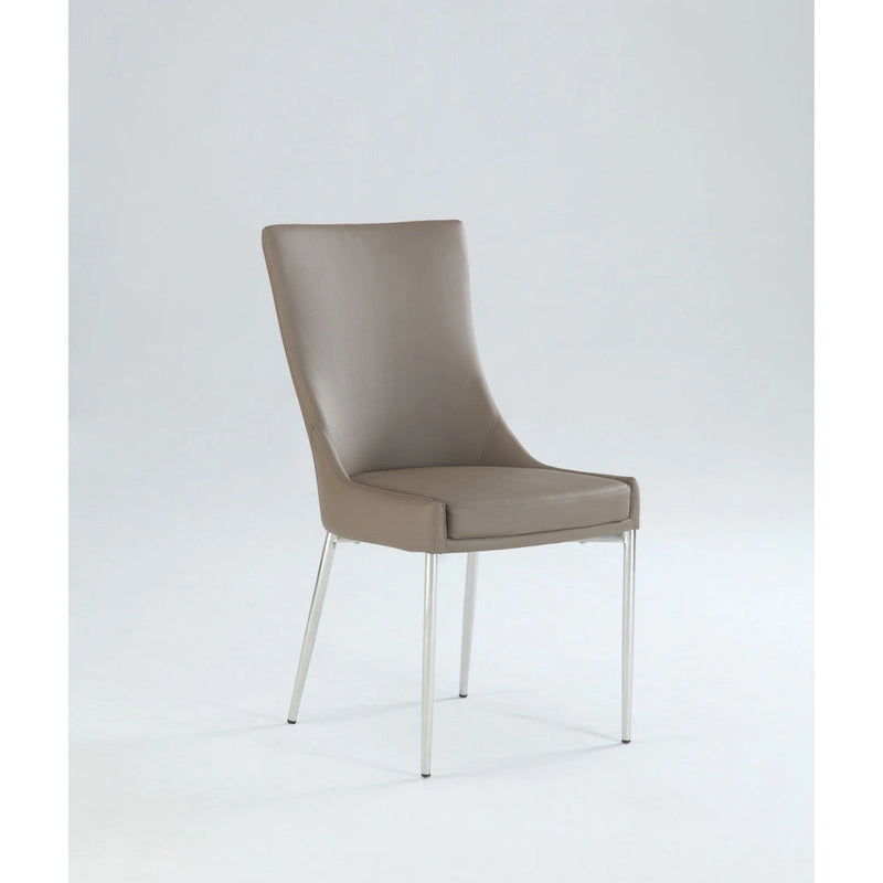 Brown Faux Leather Dining Chairs with Stainless Steel Legs, Pair