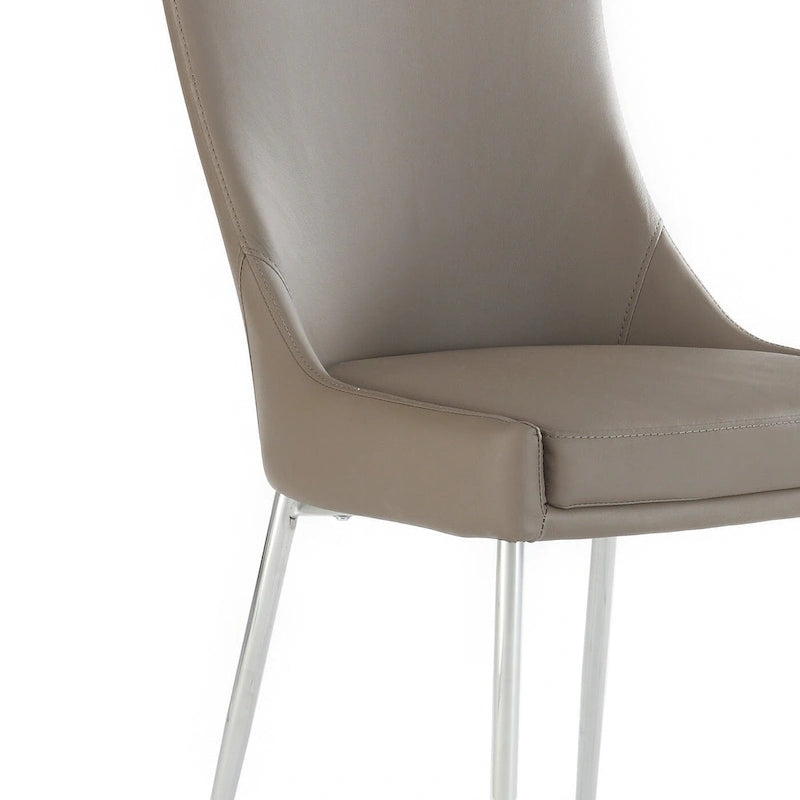 Brown Faux Leather Dining Chairs with Stainless Steel Legs, Pair