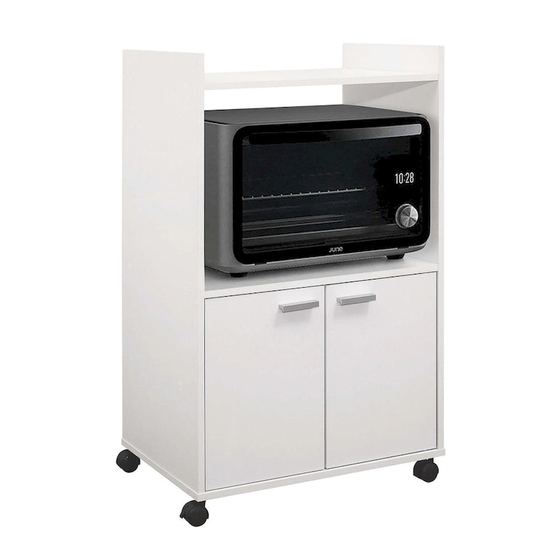 Carrinho de cozinha para micro-ondas com 2 portas, branco