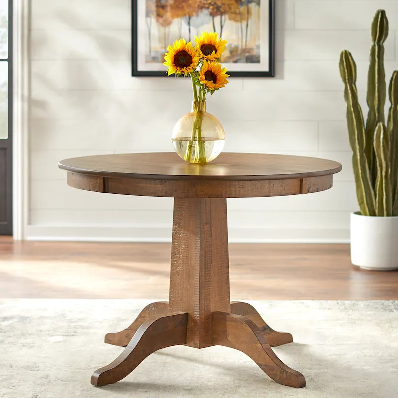 42-Inch Round Walnut Dining Table with Pedestal Base