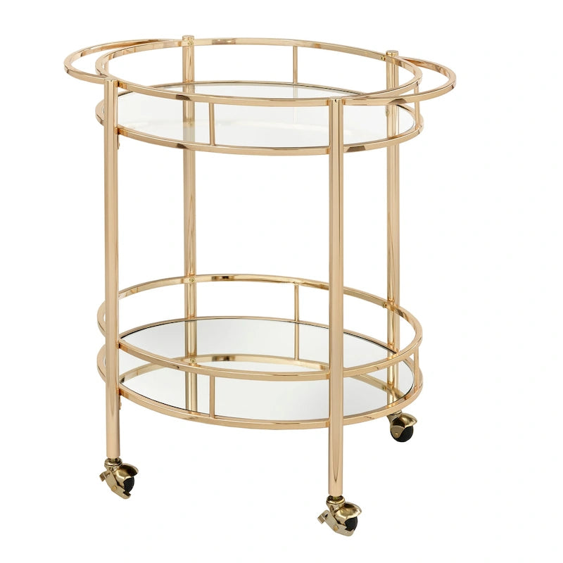 Oval Metal Bar Cart with Two Shelves and Locking Casters