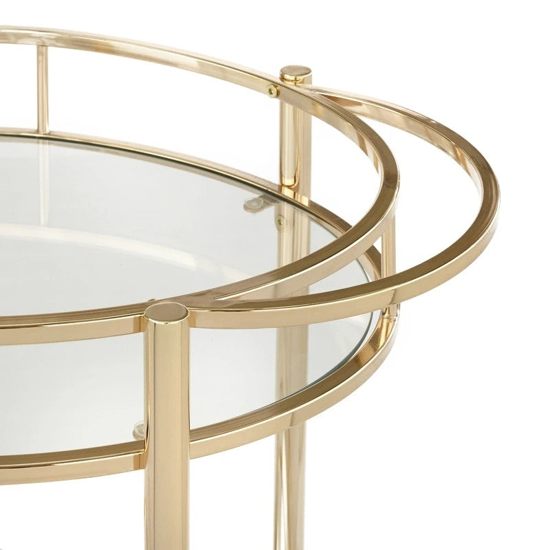 Oval Metal Bar Cart with Two Shelves and Locking Casters