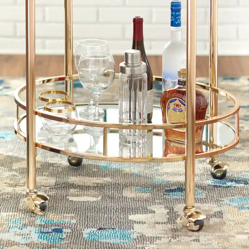 Oval Metal Bar Cart with Two Shelves and Locking Casters