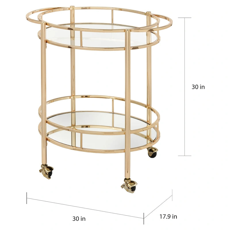 Oval Metal Bar Cart with Two Shelves and Locking Casters