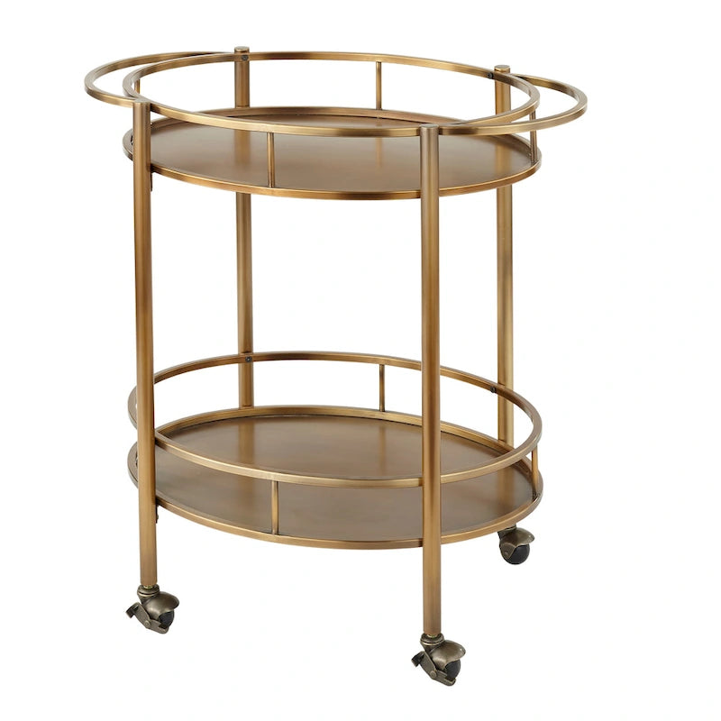 Oval Metal Bar Cart with Two Shelves and Locking Casters