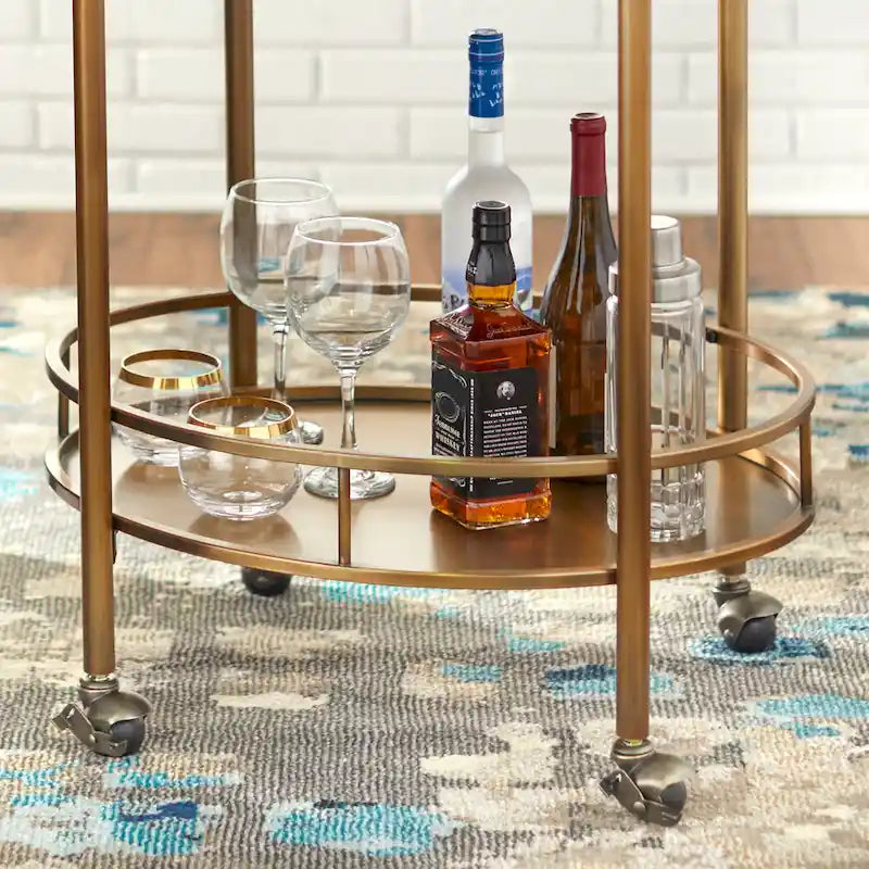 Oval Metal Bar Cart with Two Shelves and Locking Casters