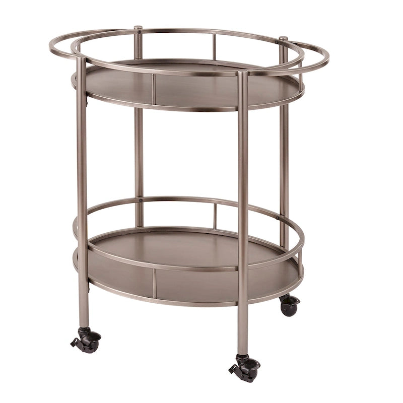 Oval Metal Bar Cart with Two Shelves and Locking Casters