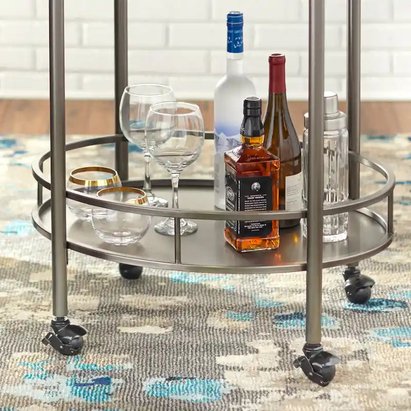 Oval Metal Bar Cart with Two Shelves and Locking Casters