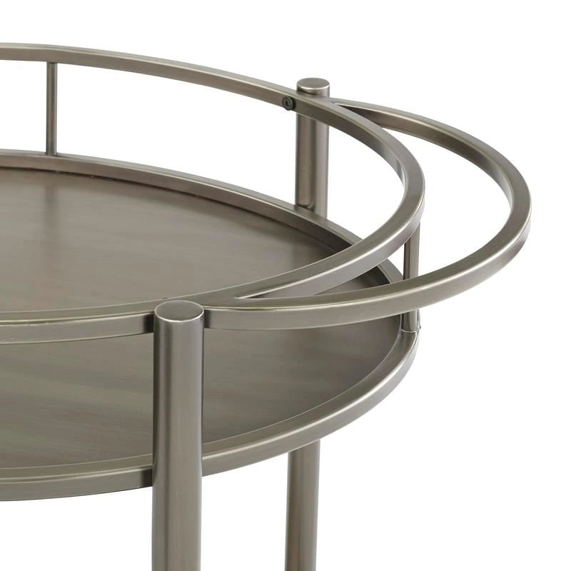 Oval Metal Bar Cart with Two Shelves and Locking Casters