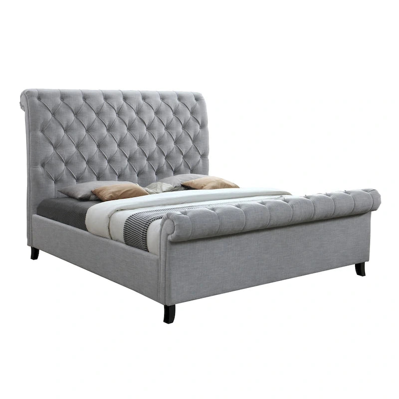 Pietro Gray Fabric Upholstered Tufted Sleigh Platform Bed