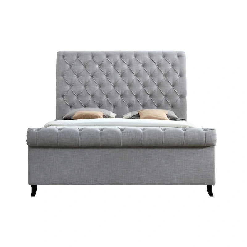 Pietro Gray Fabric Upholstered Tufted Sleigh Platform Bed