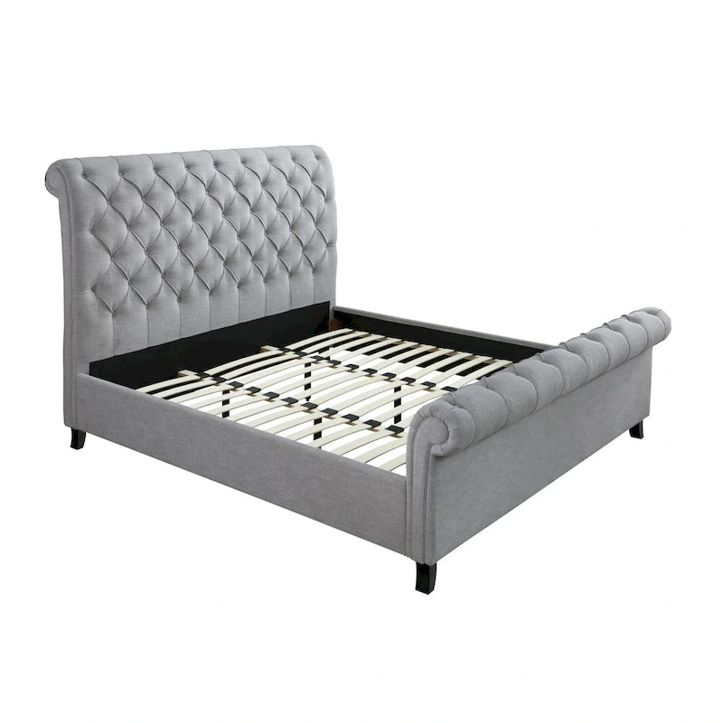 Pietro Gray Fabric Upholstered Tufted Sleigh Platform Bed