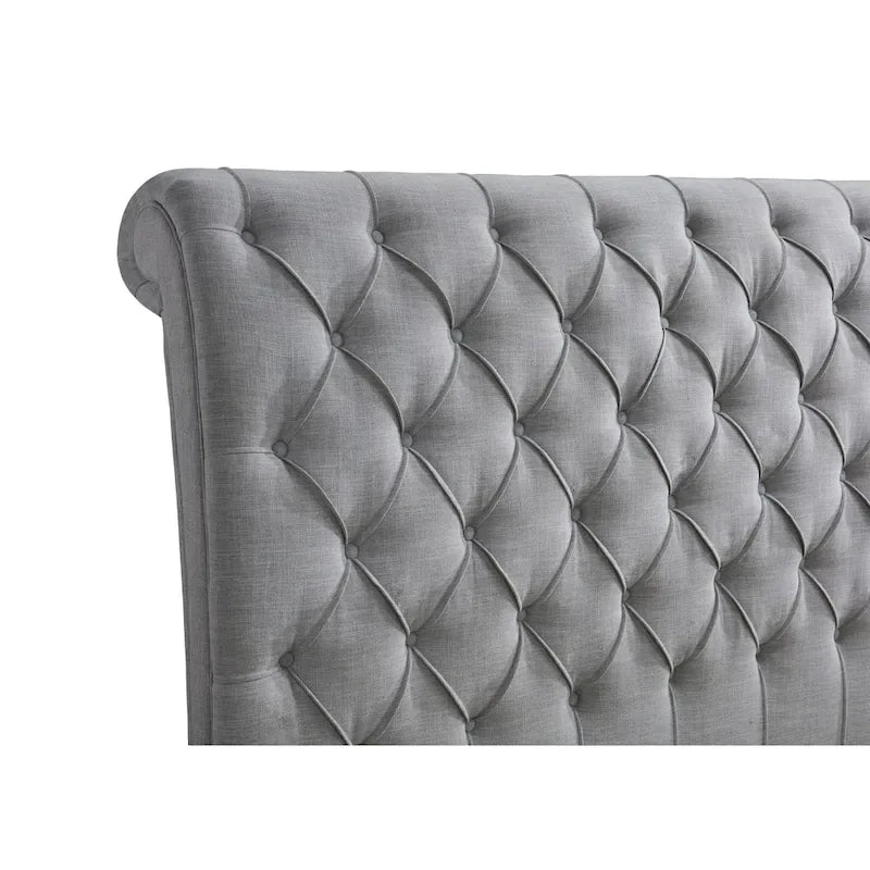 Pietro Gray Fabric Upholstered Tufted Sleigh Platform Bed