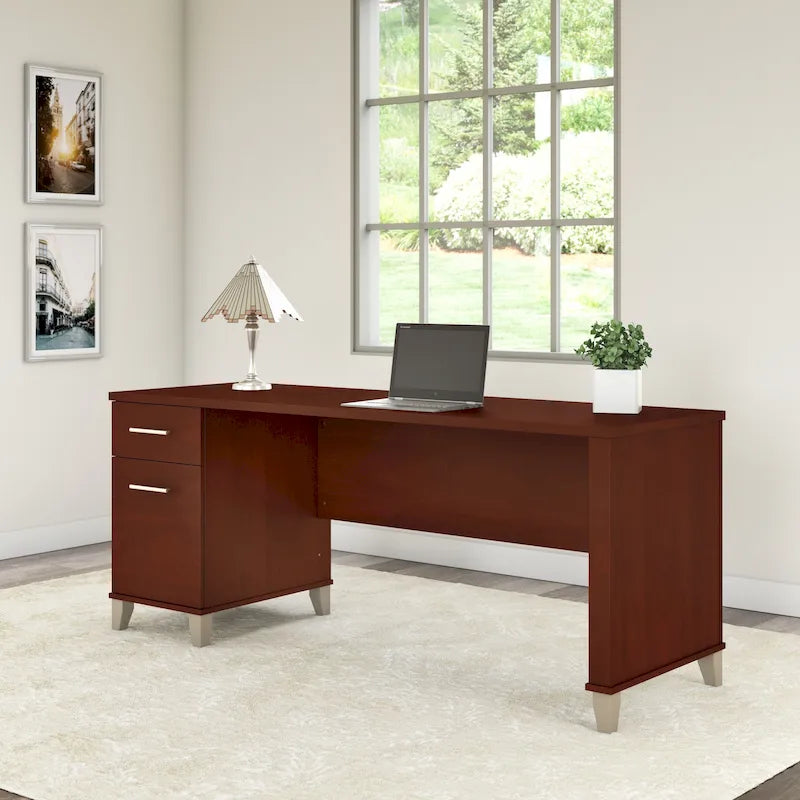 72-Inch Home Office Desk with Drawers and Cable Management