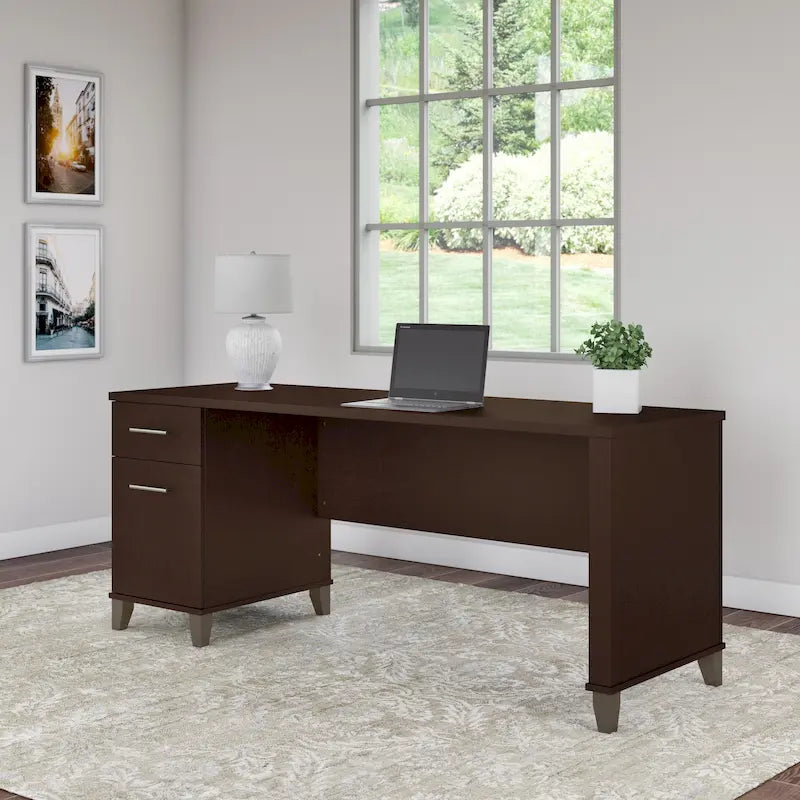 72-Inch Home Office Desk with Drawers and Cable Management