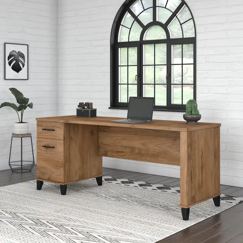 72-Inch Home Office Desk with Drawers and Cable Management