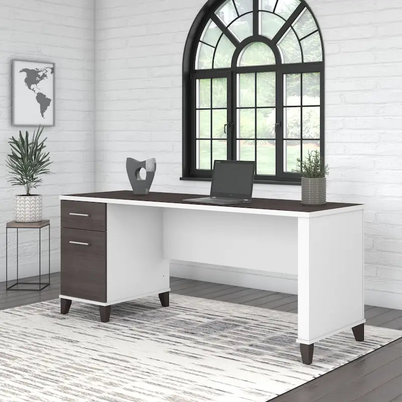72-Inch Home Office Desk with Drawers and Cable Management