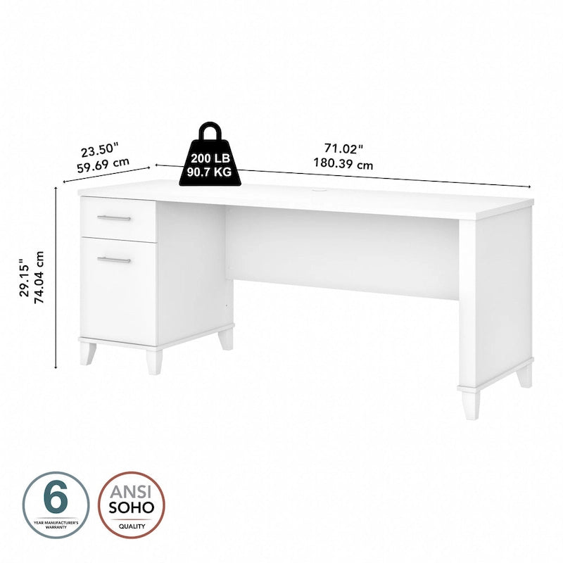 72-Inch Home Office Desk with Drawers and Cable Management