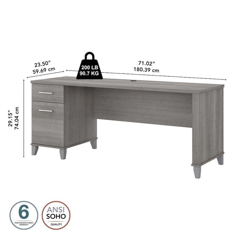 72-Inch Home Office Desk with Drawers and Cable Management
