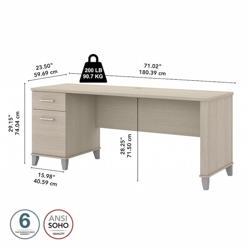 72-Inch Home Office Desk with Drawers and Cable Management