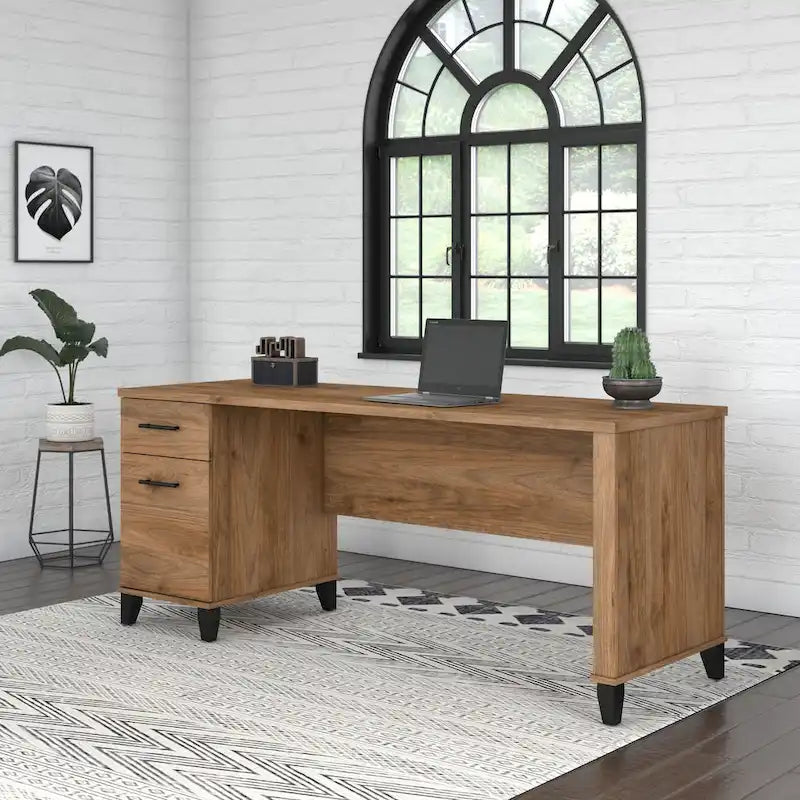 72-Inch Home Office Desk with Drawers and Cable Management