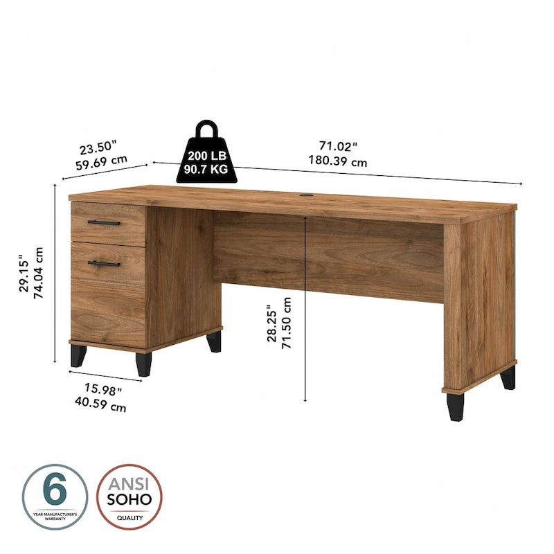 72-Inch Home Office Desk with Drawers and Cable Management