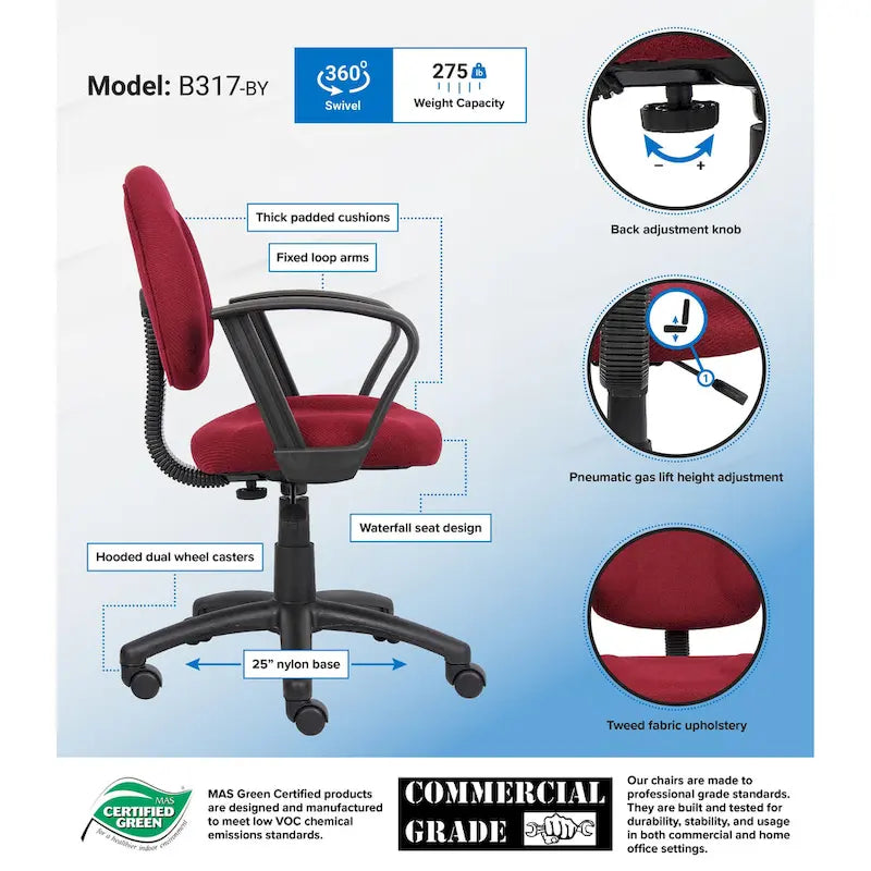 Burgundy Mid-Back Ergonomic Task Chair with Lumbar Support