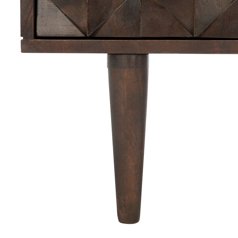 Three-Drawer Walnut Chest Dresser with Geometric Carving