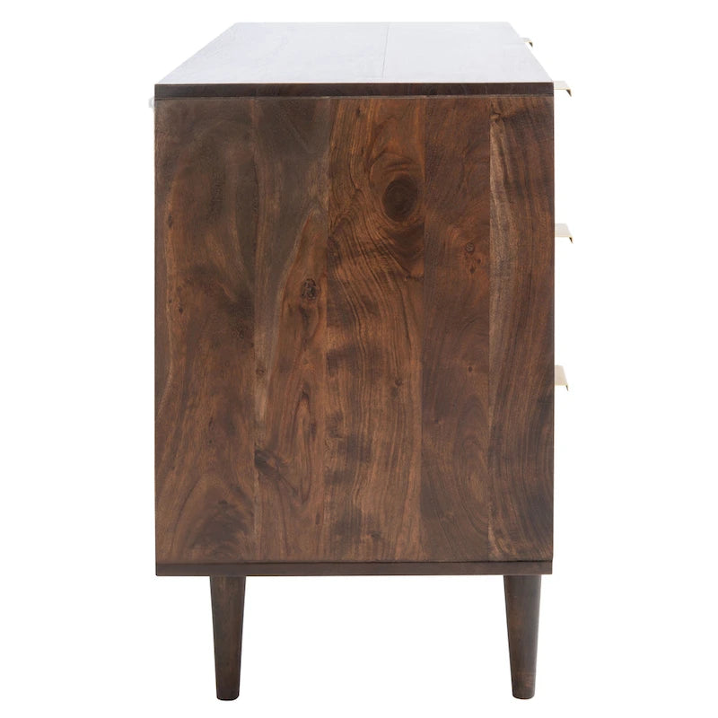 Three-Drawer Walnut Chest Dresser with Geometric Carving