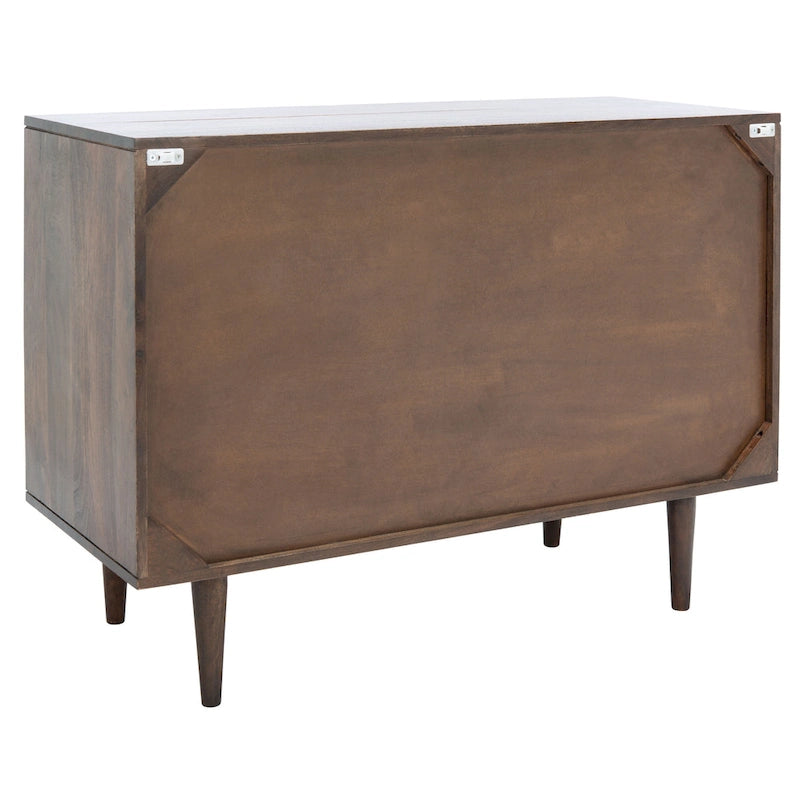 Three-Drawer Walnut Chest Dresser with Geometric Carving