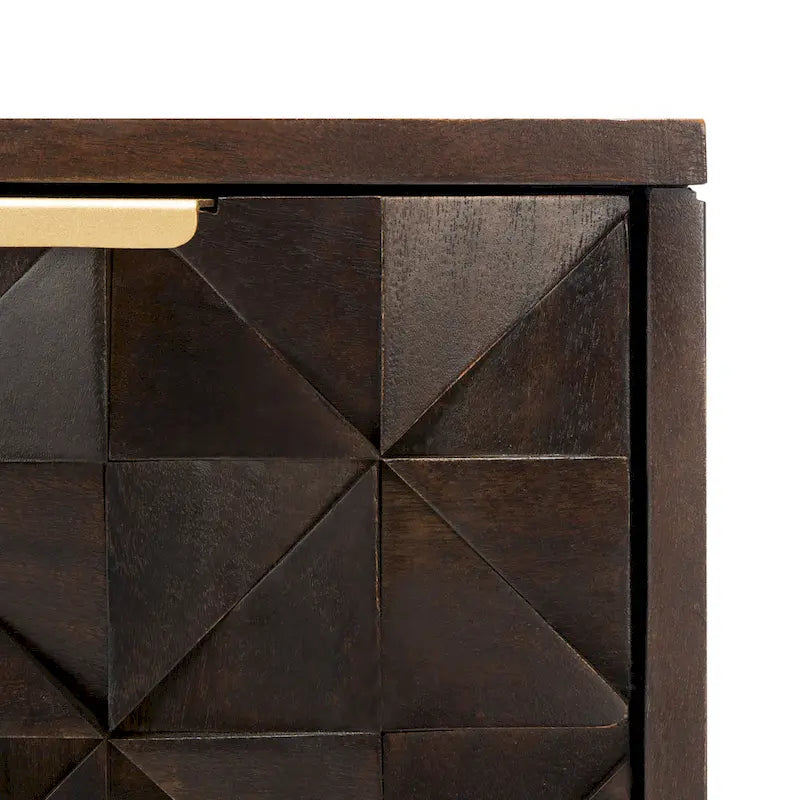 Three-Drawer Walnut Chest Dresser with Geometric Carving