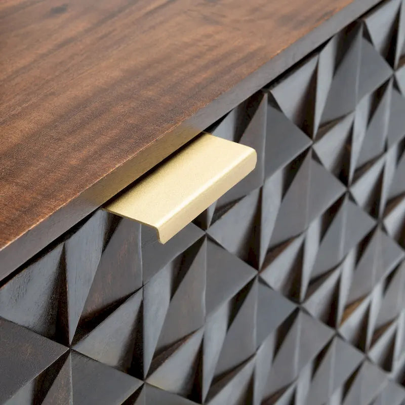 Three-Drawer Walnut Chest Dresser with Geometric Carving