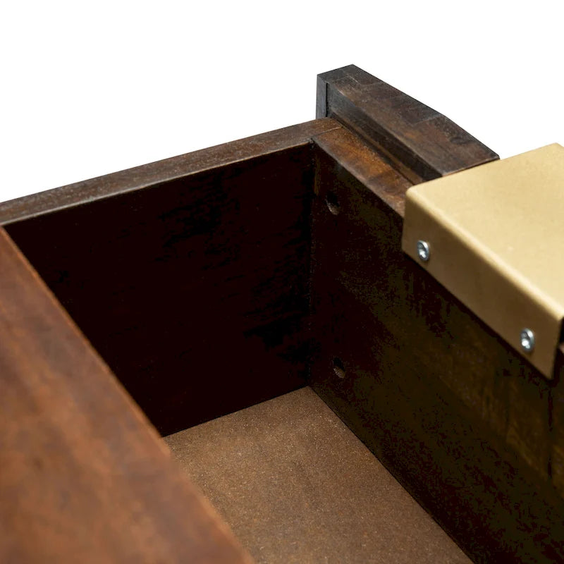 Three-Drawer Walnut Chest Dresser with Geometric Carving