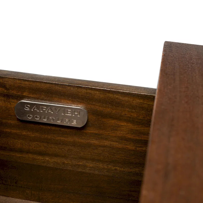 Three-Drawer Walnut Chest Dresser with Geometric Carving