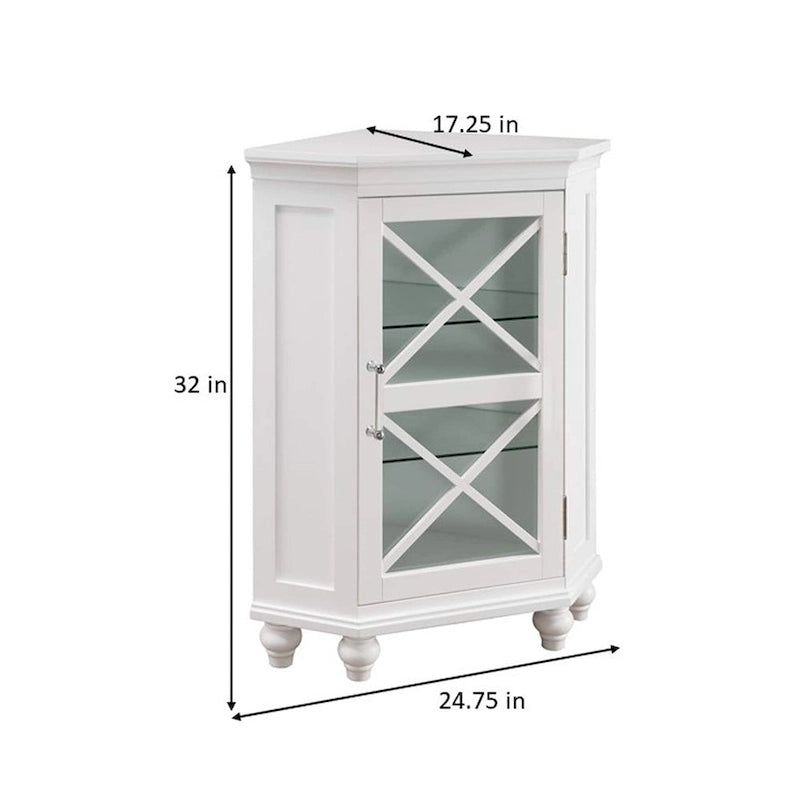 White Corner Floor Accent Cabinet with Glass Door